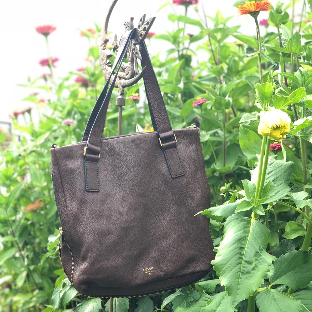 Brown Fossil Leather Shoulder Bag